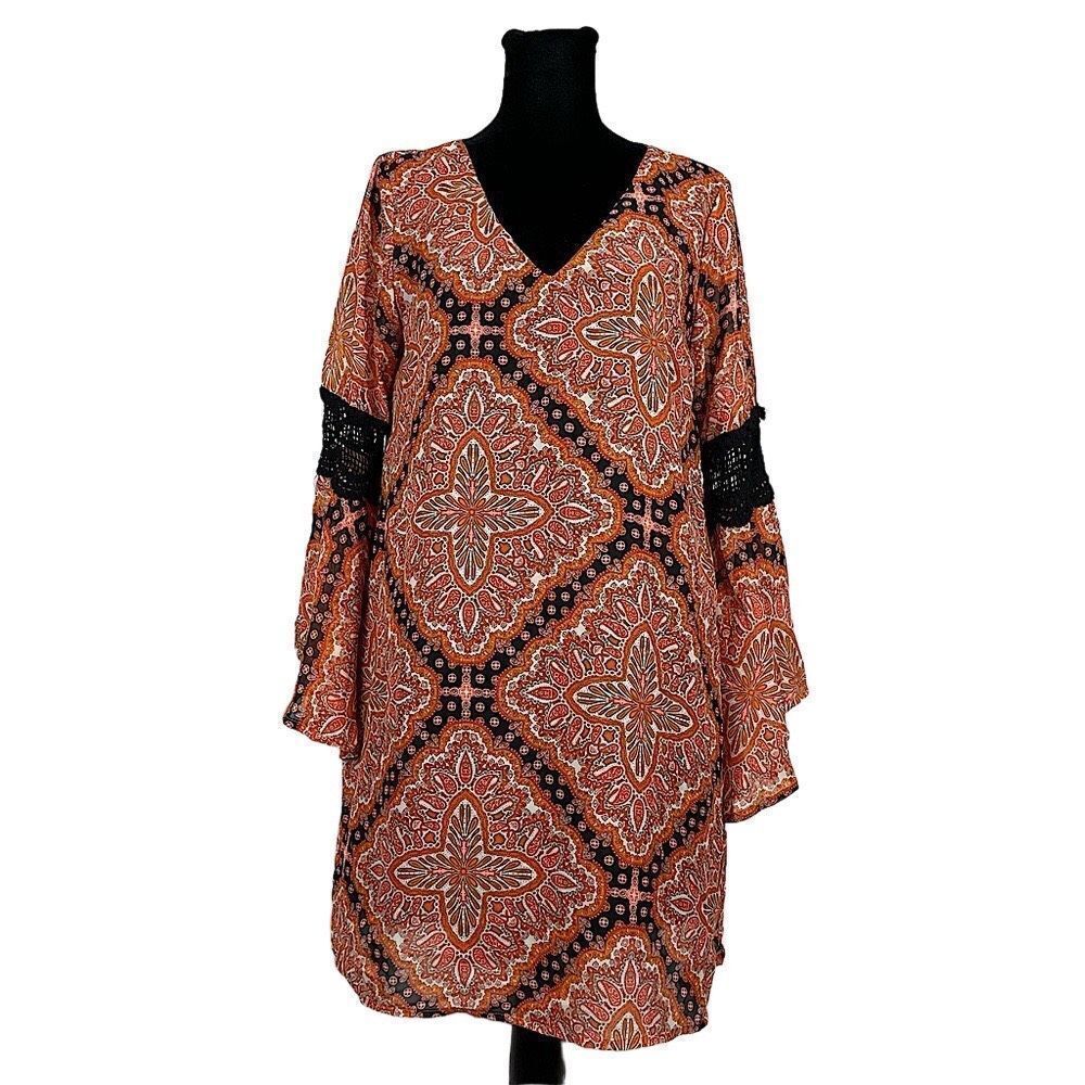 Paper Crane Anthropology Boho Orange Mini Dress - Women’s S